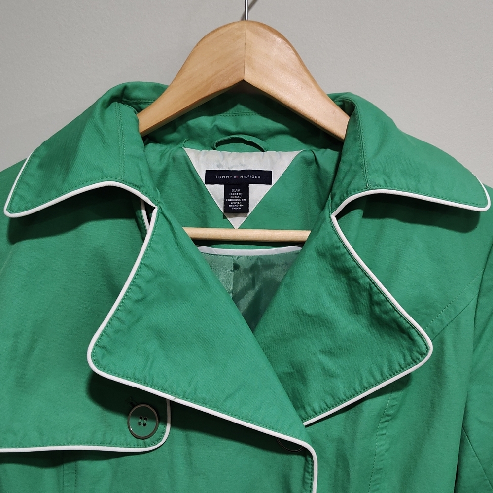 Tommy Hilfiger Women's Kelly Green Double Breasted Belted Trench Coat, Size S - Picture 5 of 11
